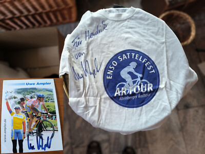 Fahrrad T-Shirt mit Unterschrift von Uwe Ampler - Größe M + Autogrammkarte