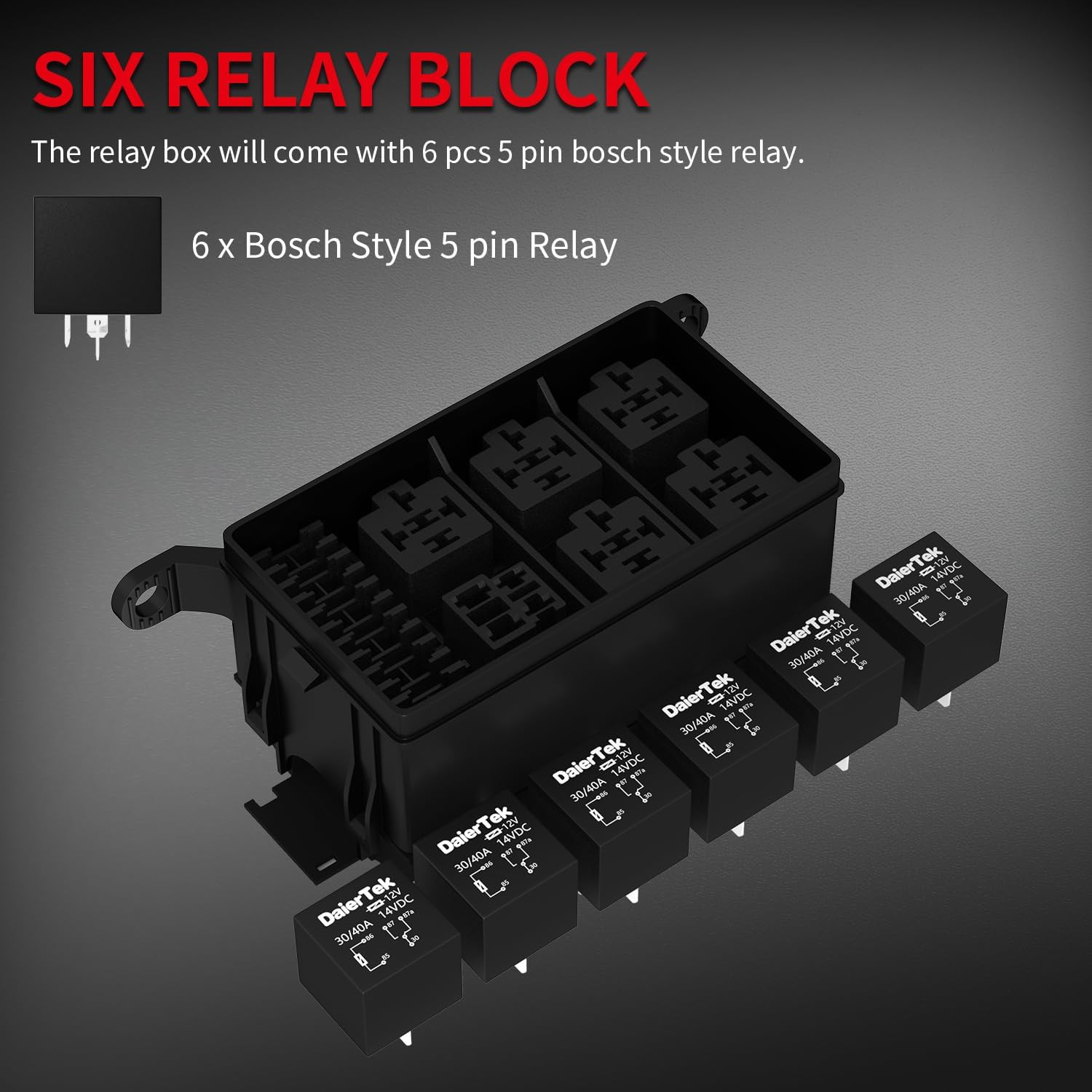 Daiertek 12V Relay Box 6 Slots Fuse Relay Block 6 Slots ATC/ATO Fuse and Relay B