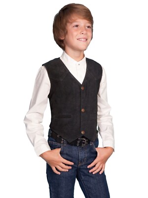 Scully Black Suede Boys Vest, Size XS
