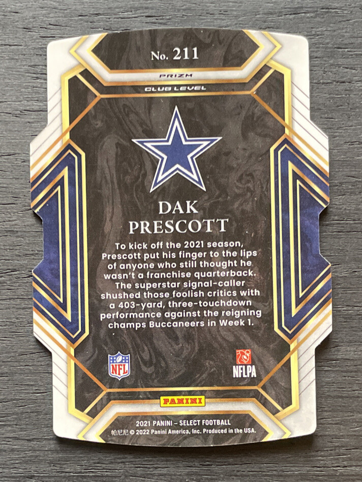 2021 Panini Select Dak Prescott ZEBRA Prizm Club Level Die Cut SSP