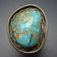 VERY OLD Vintage Sterling Silver NATURAL BLUE TURQUOISE RING size 8.75