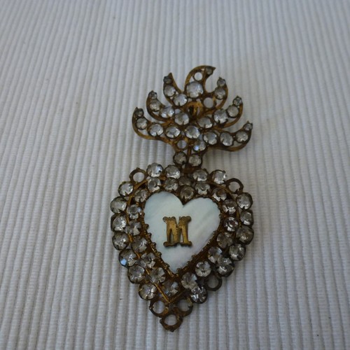 Ancien Pendentif Cœur Porte-photo Reliquaire - Breloque Vintage