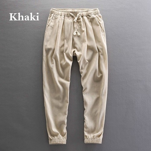 Mens Linen Harem Pleated Pants Baggy 