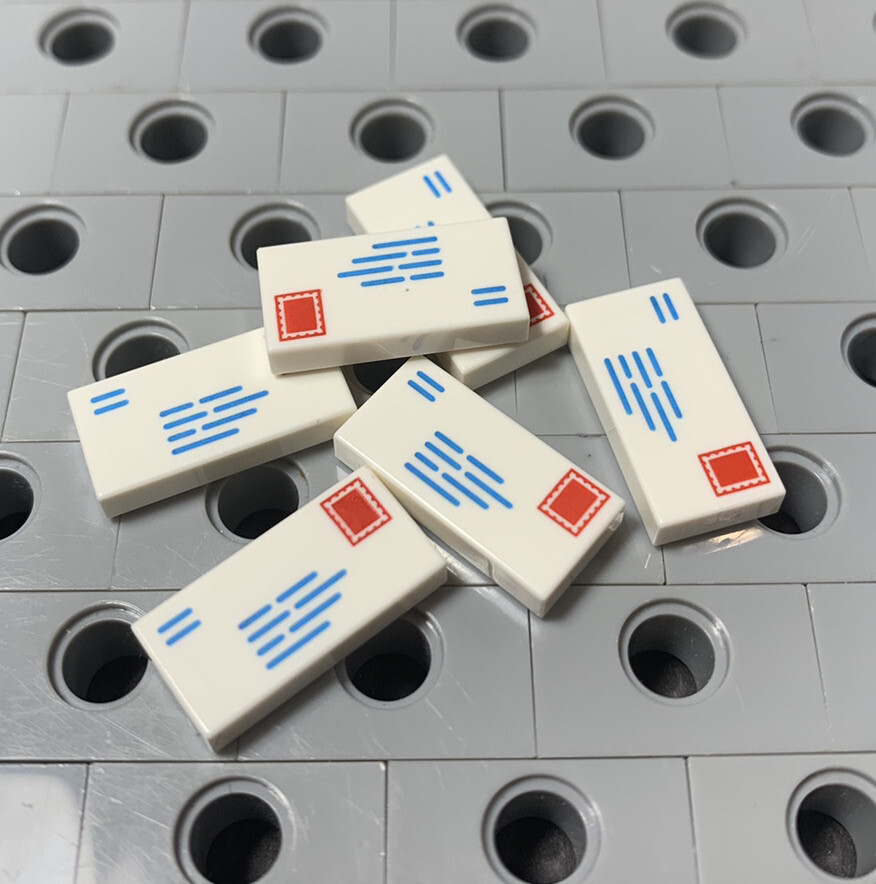 Lego 1x2 Tile Mail Letter With Address Lines Postal Stamp Smooth