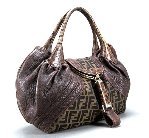 Fendi Brown Nappa Leather and Monogram Canvas Tortoise Handle Spy Bag - Picture 2 of 6