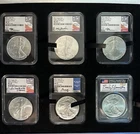 2021 6 Silver Eagle Set NGC MS70 T-1/2 - FDOI- MERCANTI, GAUD, DAM, JONES, MOY**
