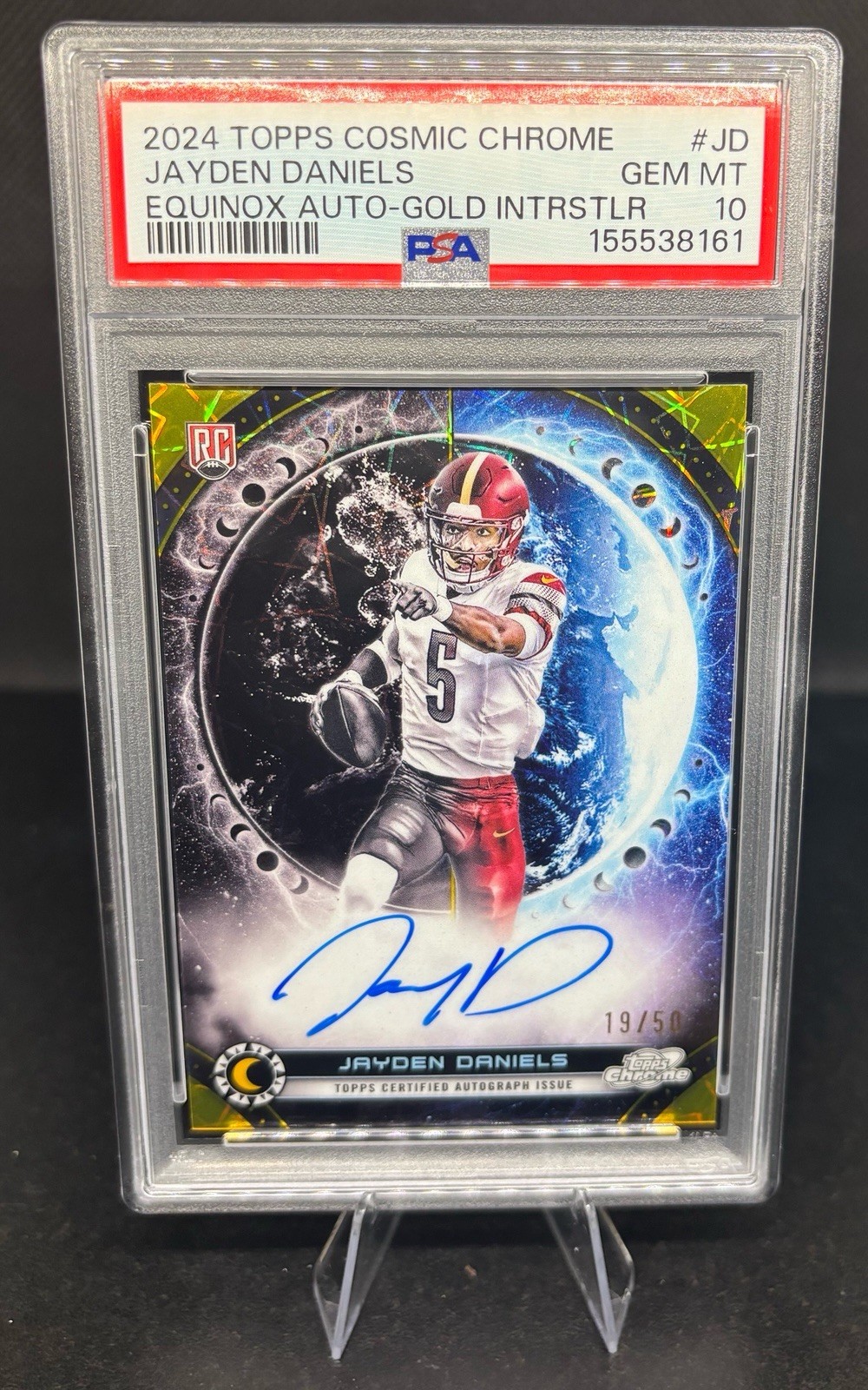 2024 JAYDEN DANIELS Topps Chrome Cosmic GOLD REFRACTOR AUTO /50 Rookie PSA 10
