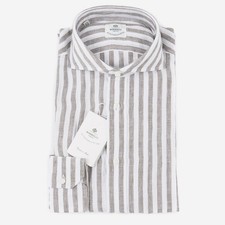 Luigi Borrelli Slim-Fit Olive Green Stripe Linen Dress Shirt 15.75 Eu 40 NWT
