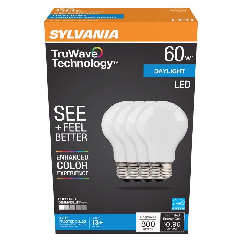 Sylvania 40672 Daylight 450 lm. 90 CRI Medium Screw Base A19 LED Light Bulb 8W