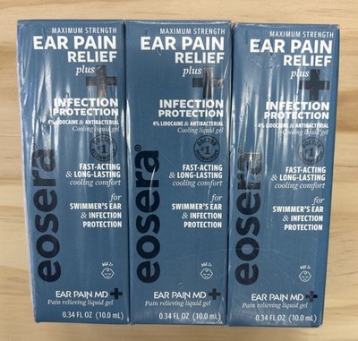 3 EOSERA Ear Pain MD Pain Relief Relieving Drops 10 ml EXP: 7/27 Sealed 3 Pack!