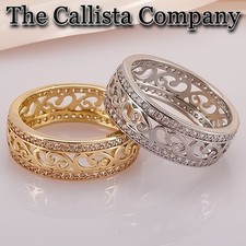 30K Sold LAB-CREATED RD CUT CLEAR 3A CZ GOLD or SILVER ETERNITY BAND SZ 5-9  