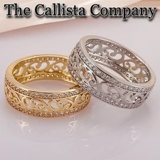 30K+ Sold LAB-CREATED RD CUT CLEAR 3A+ CZ GOLD or SILVER ETERNITY BAND SZ 5-9 ✓