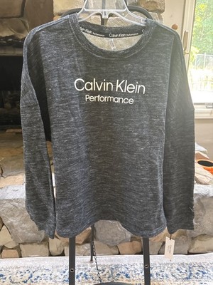 women's Calvin Klein performance pull over crewneck sweatshirt, charcoal, gray 
