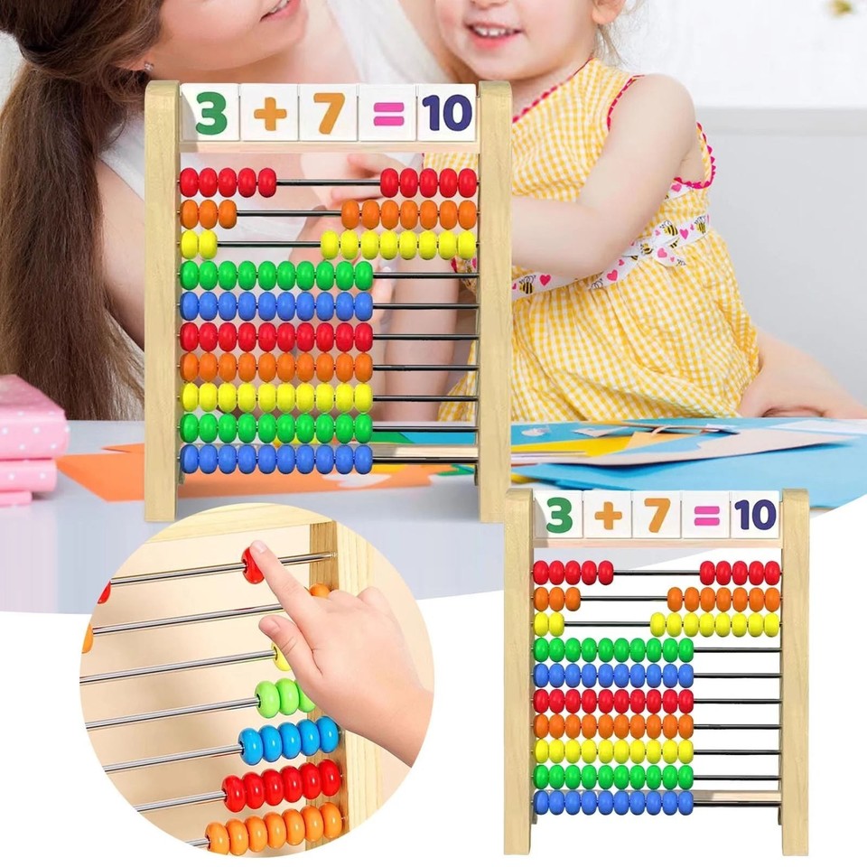 Wooden Abacus for Kids Math - 10-Row Counting Toy with 100 Beads ...
