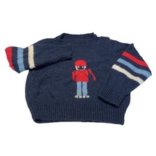 Vintage Blue Red Soldier Nutcracker Knit Sweater Kid Pullover Long Sleeve 4T-5T