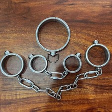 Stainless Steel Heavy Duty Bondage Neck Collar Handcuffs Ankle Cuffs Press Lock