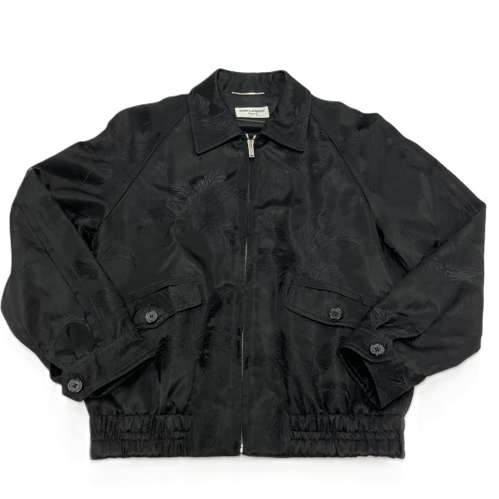 Saint Laurent Palm Tree Blouson Giacca Uomo Rayon Seta Nero 16 5 in Raso