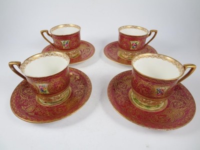 Royal Worcester E. Phillips Demitasse Cup and Saucer Four Sets 1920's (#900-918)