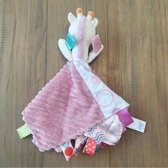 Taggies Mary Meyer Lovey Jirafa Rosa Blanco Etiquetas Sensorial Bebé Juguete Manta Foto 3 de 4