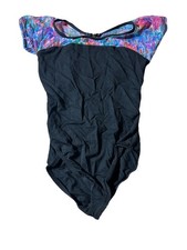 Motionwear Women Adult Dance Leotard Black Multi-Color Geometric Style 7013