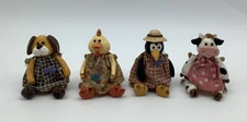 Vintage 4 Russ Berrie Mini-Kins Shelf Sitters - 1 Cow 1 Duck 1 Crow and 1 Dog