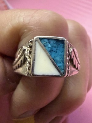 Native American Old World Cloud ring Size 10 Turquoise & Mother Of Pearl