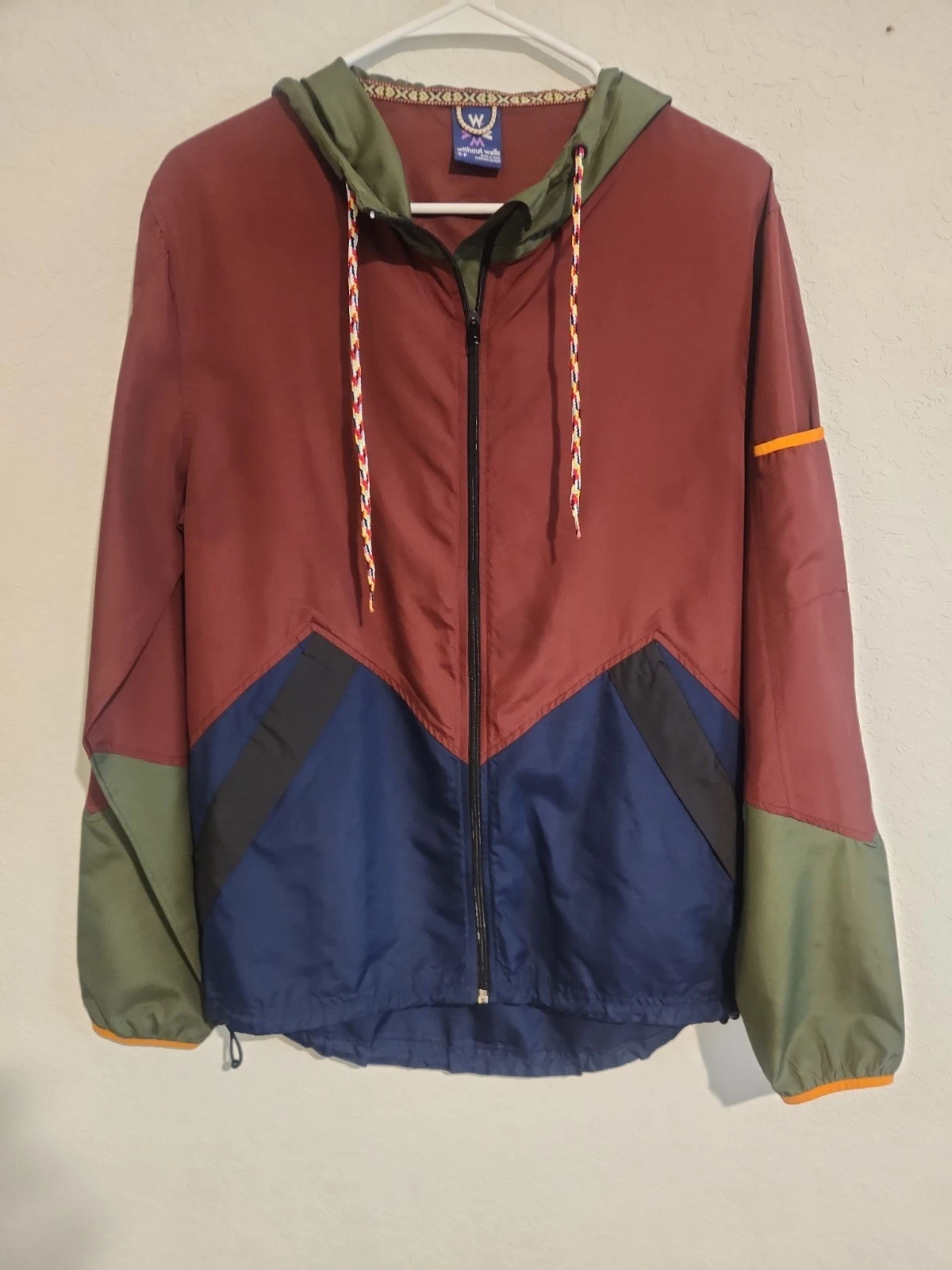 Colorblock Windbreaker Jacket Men’s Small Hooded Zip Up Multicolor