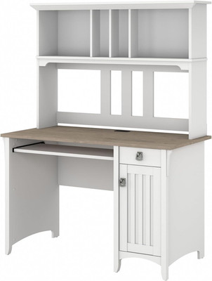 Salinas Modern Computer Desk with Hutch & Storage in Pure White and Gray