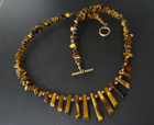 Vintage Chip Bead Tiger Eye Bib Style Necklace Toggle Clasp 22" long — photo 8