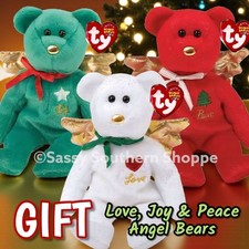❤️ GIFT 💚 2003 Ty Beanie Babies Christmas Angel BEARS Peace Joy Love *MWMT*