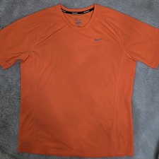 Nike Miler Dri-Fit Running Shirt Men's Size Large Orange Short Sleeve UV Mens