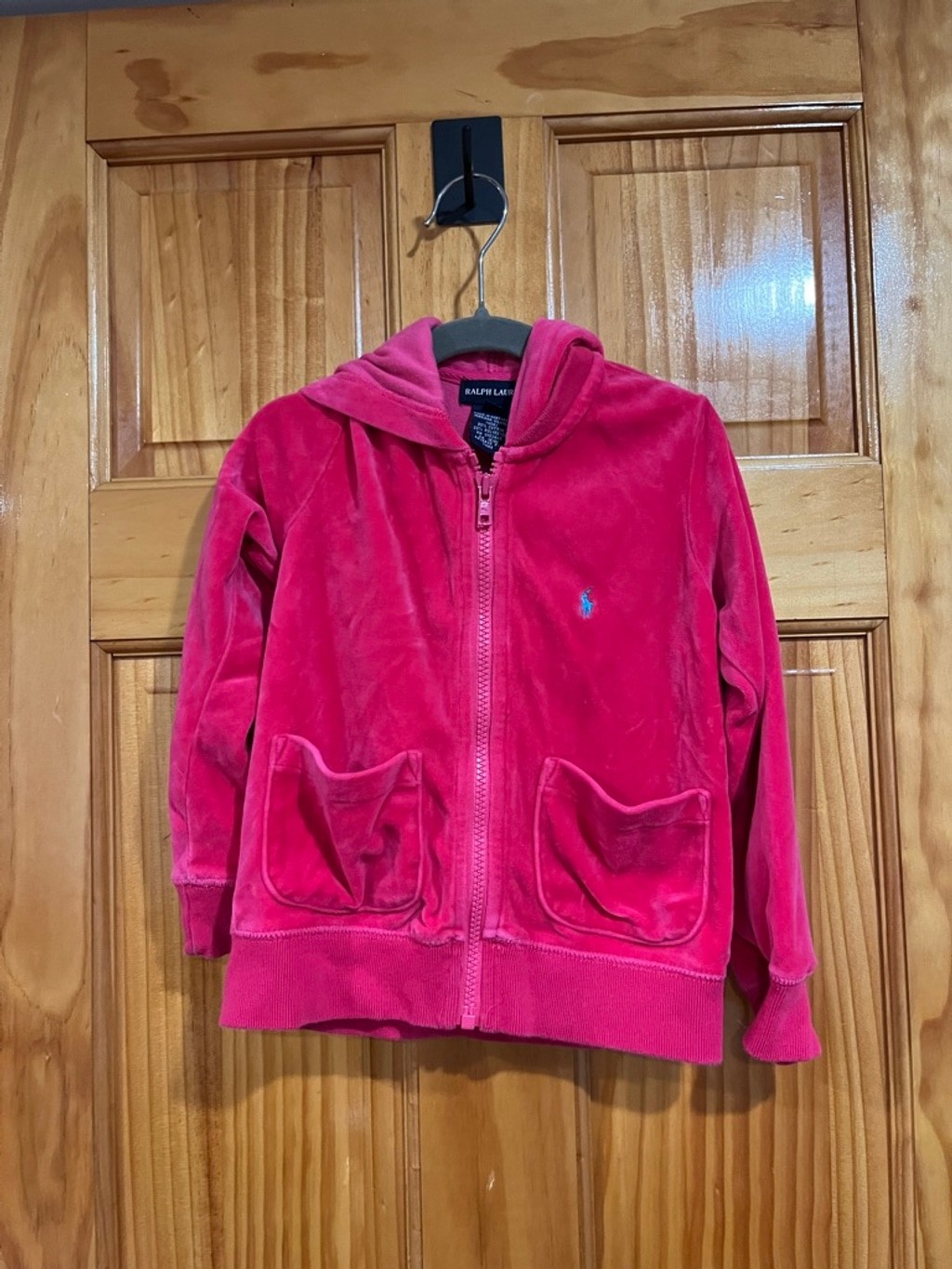 Felpa con cappuccio bambina Ralph Lauren rosa caldo velluto pony hit track taglia 5