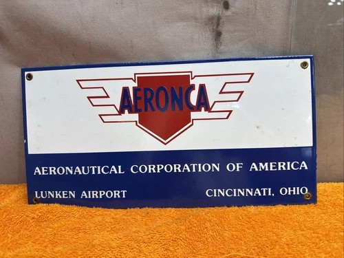 Box18*1 NOS Vintage Porcelain Enameled Metal Aeronca Lunken Airport Sales & Serv