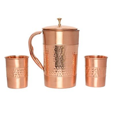 Pure Copper Water Jug with 2 Tumblers 50.7 Ounces, With Straight