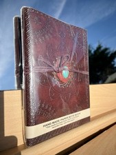 Brown Leather A5 Journal 8 X 6 Green Emblem Stone Cover Rope Fastening Rag Page