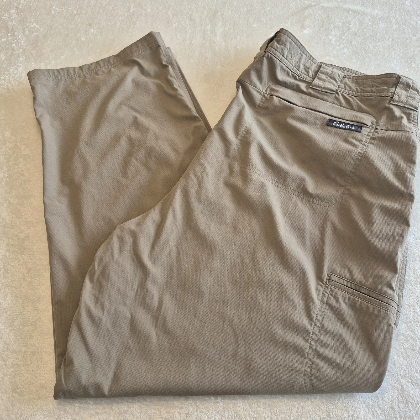 Cabela’s Men Beige Ripstop Nylon Spandex Outdoor Hiking Pants Flat Front Pockets