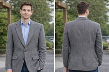 Men  s Gray Herringbone Tweed Gray Blazer 100 Wool Sport Coat 26  Pit To Pit