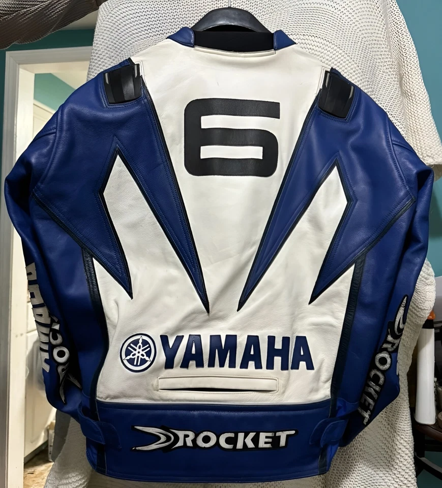 YAMAHA Mens 6 Blue Motorbike racing Leather Jacket Motorcycle biker racer jacket - Image 2 of 4