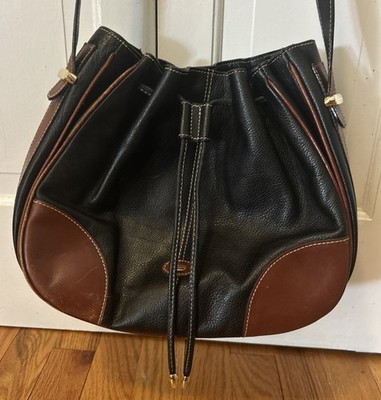 Bally Women s Drawstring Shoulder Bag In Black /Brown Leather From Italy