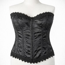 Black Corset Jacquard Floral Lace Bustier Boned Evening Top L Adjustable Witchy