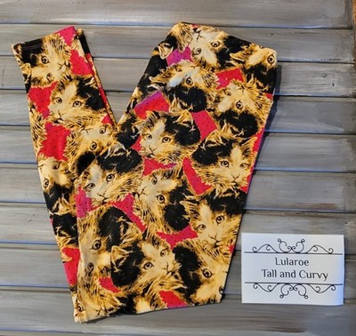 Vintage Style LuLaRoe Kitty Cat Faces TC Leggings Tall and Curvy Unicorn Print