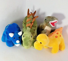 Lot Of 4 Plush Dinosaurs, Triceratops, T-Rex, Stegosaurus, 1 more