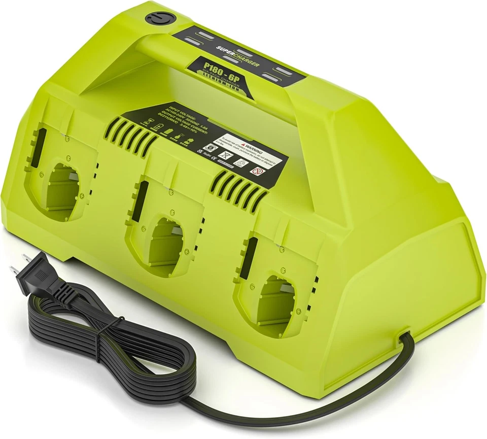 P180 P135 6 Ports Rapid Replacement Battery Charger for Ryobi 18V ONE+ Battery