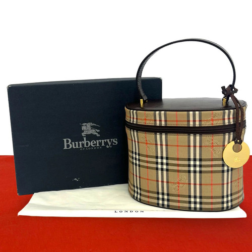Burberry Box Handbag Check Leather / Canvas Brown / Beige with Box #TVB1545