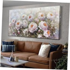 Textured Floral Painting Light Pink Flowers Abstract Landscape Canvas Wall