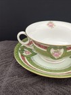 Austrian Double Handle Green And Pink Rose Tea Cup And Saucer A6550 Gold Maroon — photo 7