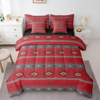 Aztec Cowboy Queen Comforter Set - 7 Piece Kids Bedding with Sheets