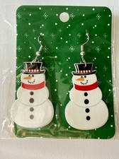 Dangling Snowman Earrings Enamel Winter Christmas Holiday Jewelry Goldtone Backs