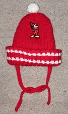 Disney Productions Mickey Mouse Embroidered Pom Pom Beanie Ski Hat Tie Kids