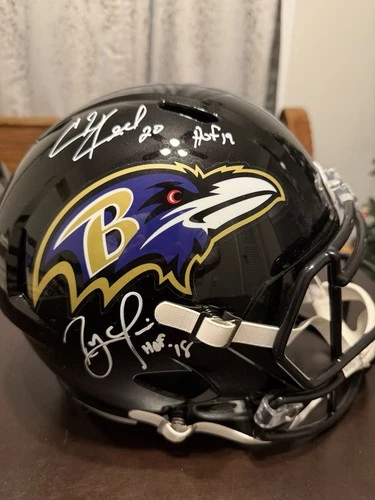 Ray Lewis and Ed Reed HOF Signed Riddell Speed Full Size Replica Helmet